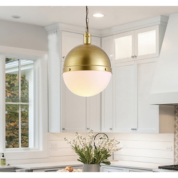 Everly Quinn 1 Light Single Globe Pendant Lamp Torino Gold Metal ...